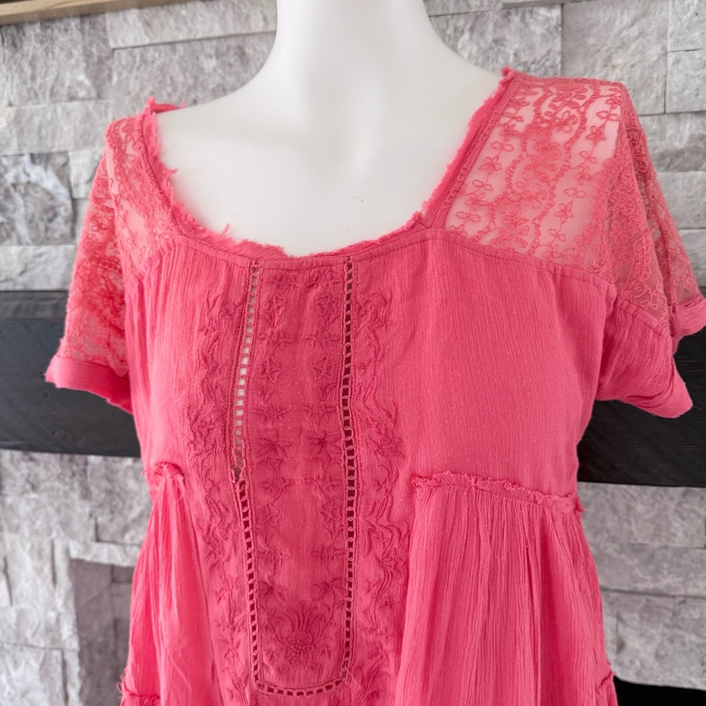 Free People Coral Lace Tiered Mini Dress | NWT | Size S - Picture 4 of 13